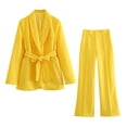 thumbnail image 1 of Women's French Belted Dress Small Blazer + Casual Pants-Yellow-S, 1 of 7