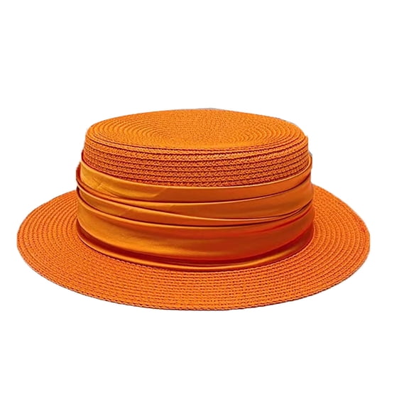 Women's French Boater Woven Straw Hat – UPF 50+ Wide Brim Sun Hat with Ribbon Band, Packable Summer Beach Fedora for Casual & Formal Wear 2025