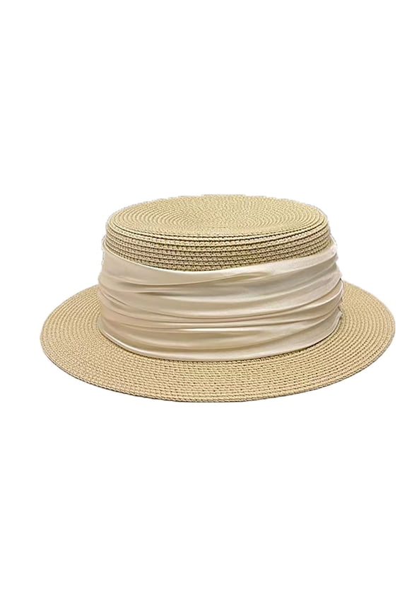 Women's French Boater Woven Straw Hat – UPF 50+ Wide Brim Sun Hat with Ribbon Band, Packable Summer Beach Fedora for Casual & Formal Wear 2025