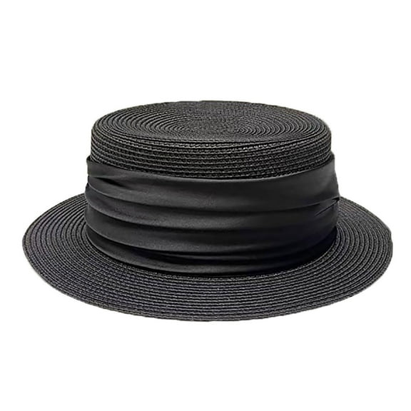Women's French Boater Woven Straw Hat – UPF 50+ Wide Brim Sun Hat with Ribbon Band, Packable Summer Beach Fedora for Casual & Formal Wear 2025