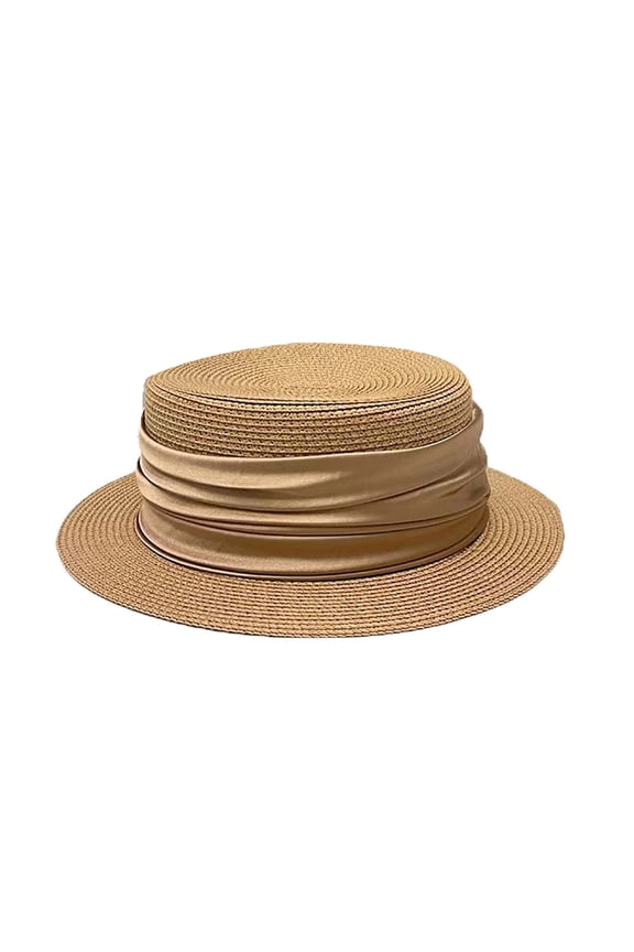 Women's French Boater Woven Straw Hat – UPF 50+ Wide Brim Sun Hat with Ribbon Band, Packable Summer Beach Fedora for Casual & Formal Wear 2025