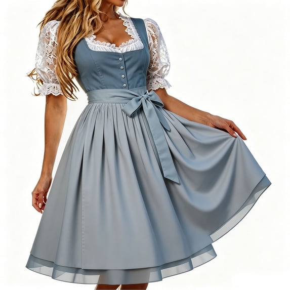 Women's French Country Sleeveless Dress with Apron for Garden Party and Festivals