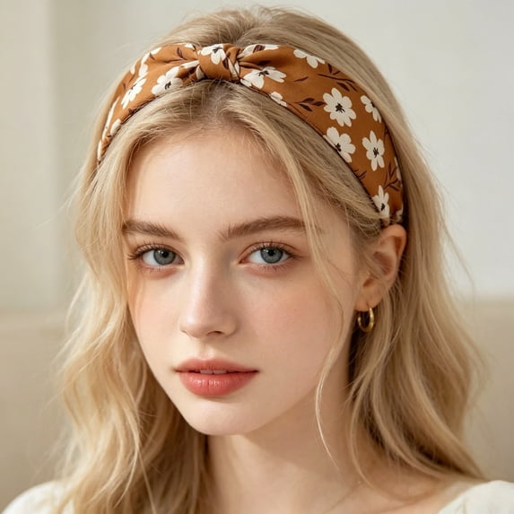 Women's French Floral Silk Headband Scarf – Versatile Long Hair Tie in One Size, Soft Boho Bow Wrap for Ponytail and Daily Styling