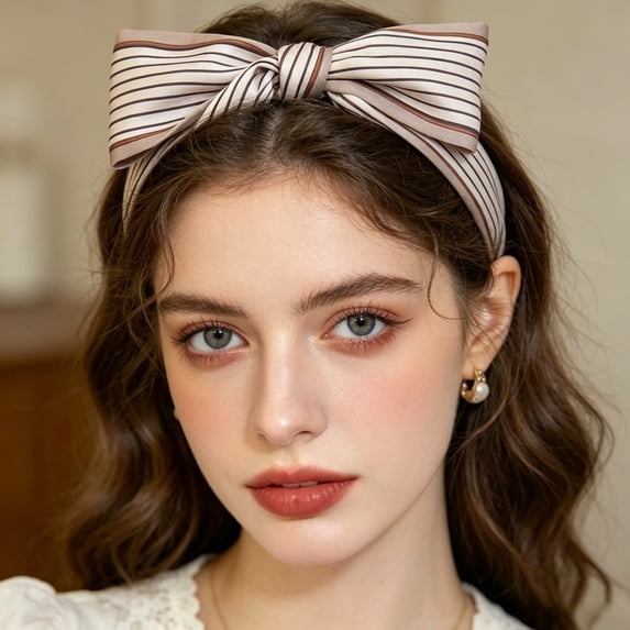 Women's French Floral Silk Headband Scarf – Versatile Long Hair Tie in One Size, Soft Boho Bow Wrap for Ponytail and Daily Styling