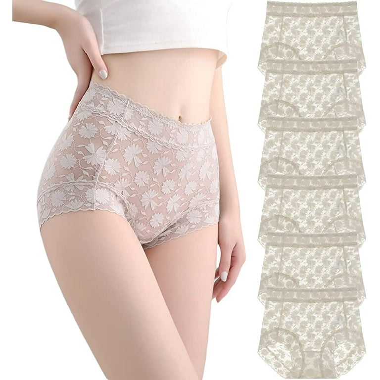 Women's French Ice Silk Lace Belly Panties High Waisted Ladies Briefs Sexy  Underwear for Women 6-Pack
