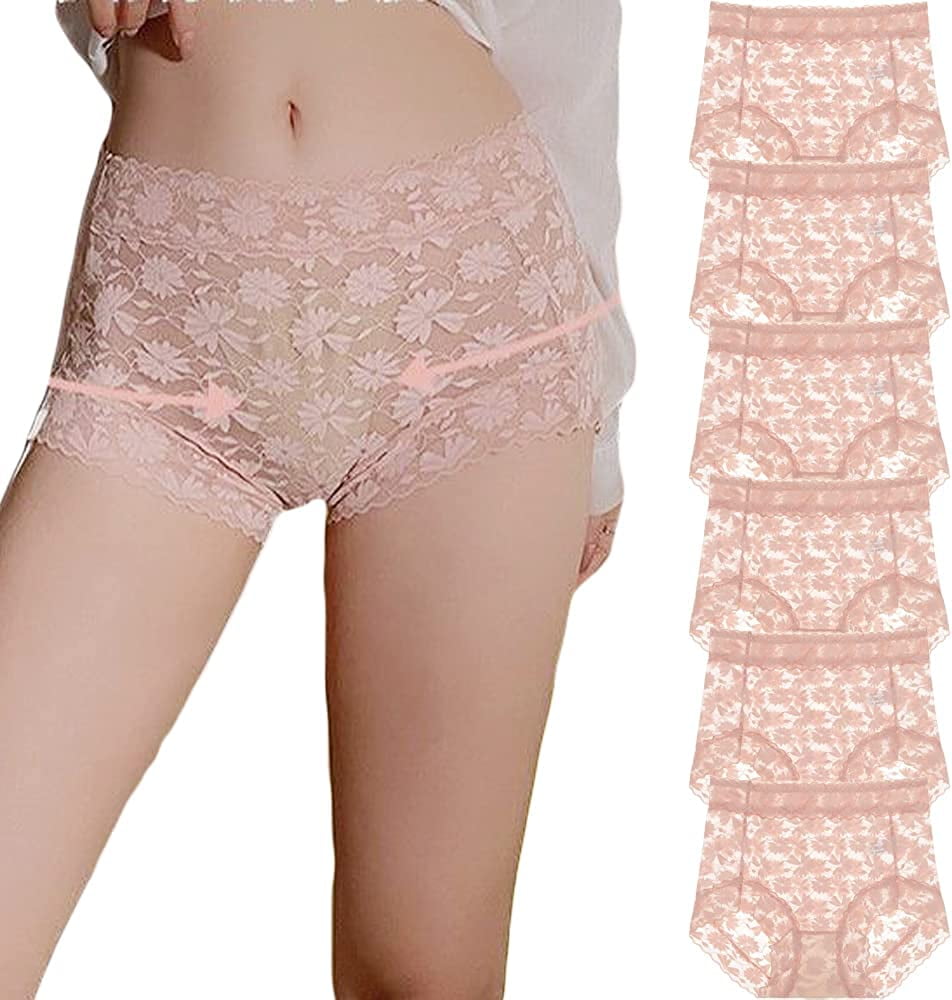 Women's French Ice Silk Lace Belly Panties High Waisted Ladies Briefs Sexy  Underwear for Women 6-Pack 