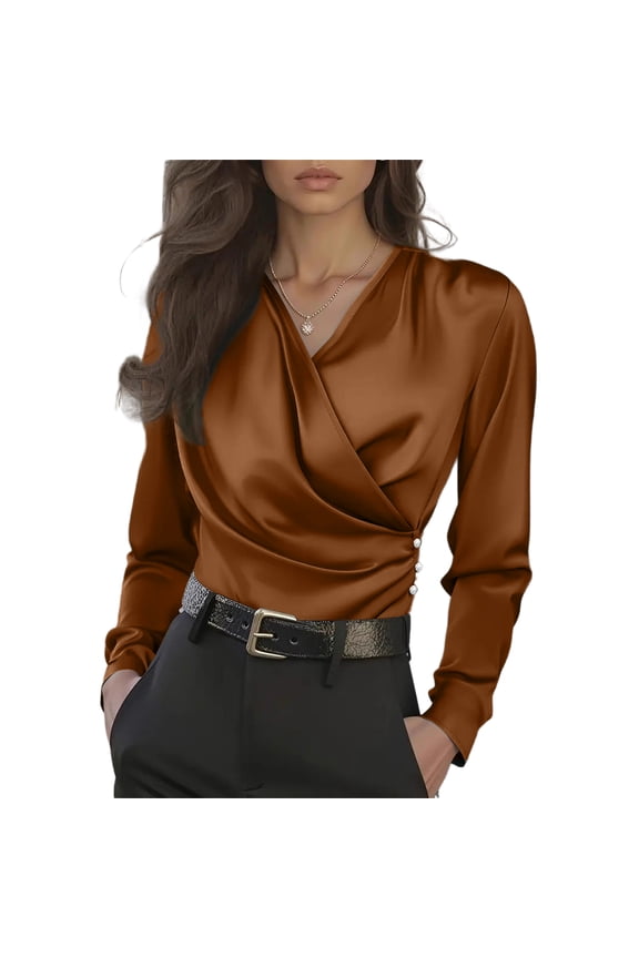 Women's French Luxury V-Neck Slim Fit Elegant Versatile Blouse, Size S-2XL