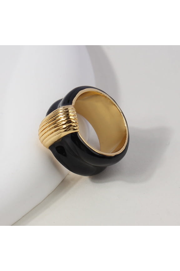 Womens French Retro Black Ring With Gold Enamel Drip Glazed Geometric Copper Ring Simple For Her Drip Oil Blue