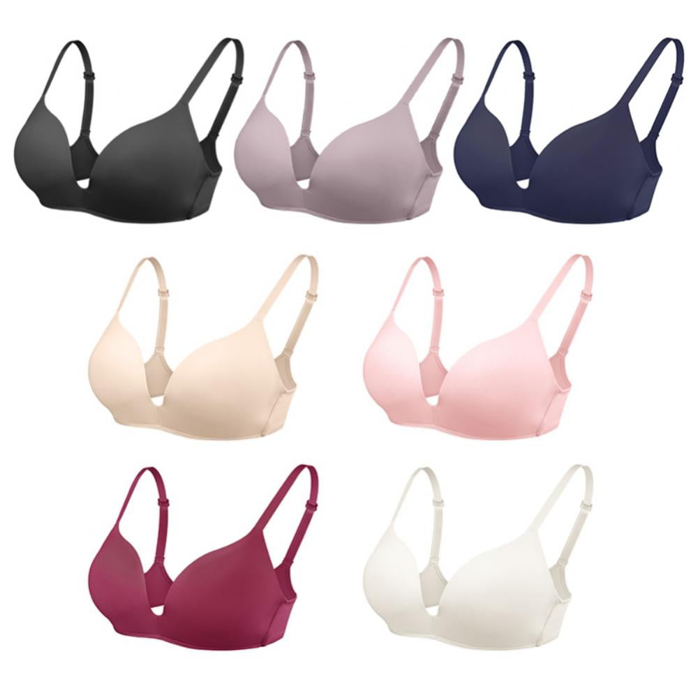 Women's French Seamless Gathering Bra, Big Breasts, Small Shape, Sexy Bra,  No Underwire, Glossy Back, Push Up Bralette Simple Brassiere(7-Packs)