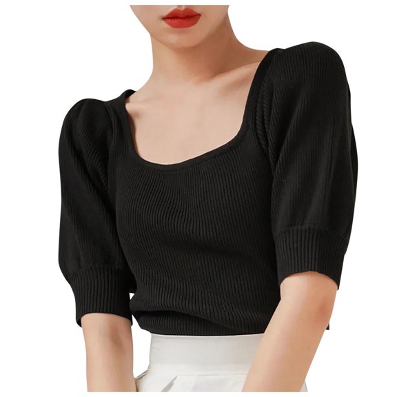 Women's French Square Neck Short Sleeve Blouse Summer Fashion Tshirt Casual Comfortable Soft Breathable Top