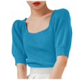 thumbnail image 1 of Women's French Square Neck Short Sleeve Blouse Summer Fashion Tshirt Casual Comfortable Soft Breathable Top, 1 of 2