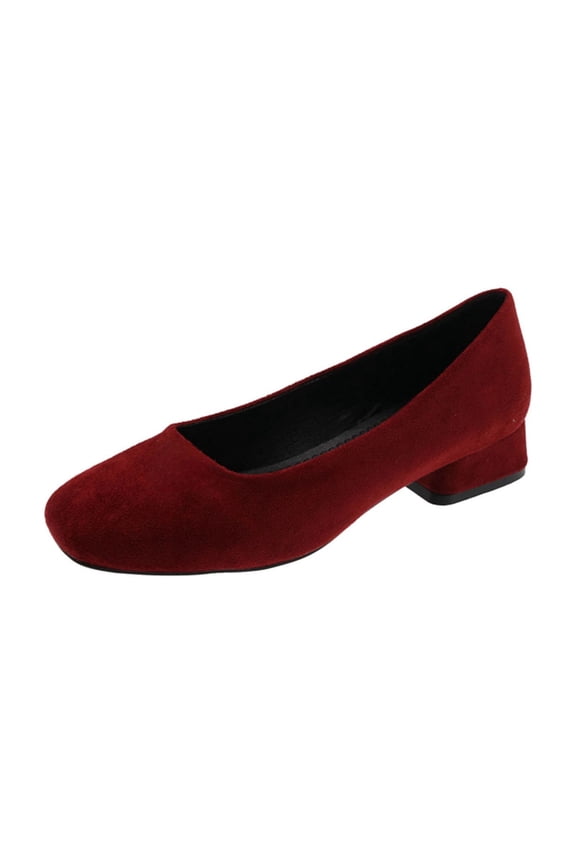 Women's French Style Casual Shoes Square Toe Low Cut Heel Solid Color Retro Flock for Daily Wear