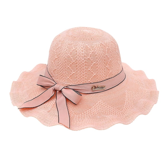 Women's French Style Handmade Woven Bucket Sun Hat, Wide Brim Ruffled Bow Crochet Hollow Cap, Breathable Lightweight Foldable Summer Hat for Vacation Beach Travel Orange
