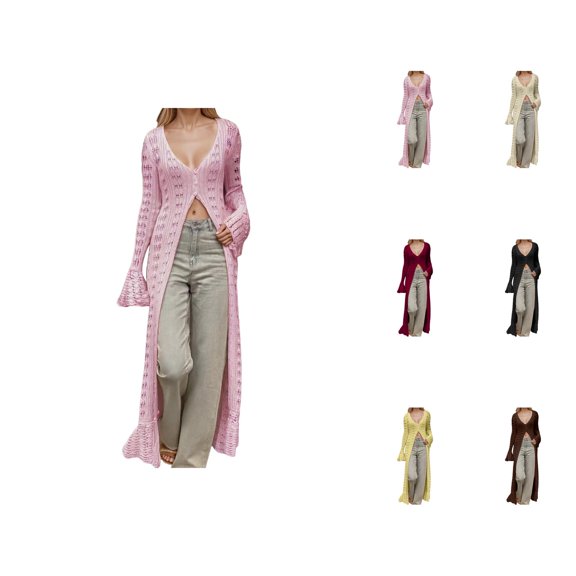 Women's French Style Lace Up Flared Sleeve Knit Cardigan Long And Loose Hem Design Cardigan Sweaters for Women