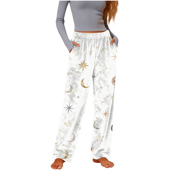 Women's Fresh Style Flannel Pajama Pants Cute Printed With Pockets 2025 Plush Gentle Sleepwear Casual Homewear Fall Winter Comfy Long Loungewear Bottoms