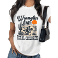 thumbnail image 1 of Women's Fresh Vintage "Wranglin' Feral Children" Desert Cowgirl Graphic Cotton T Shirt Short Sleeve Round Neck Top White S-5XL, 1 of 5