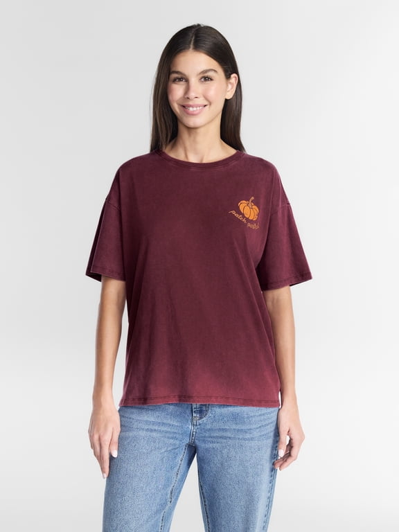 Women's and Women's Plus Farm Fresh Pumpkins Graphic Seasonal Fall Tee, from Positivitees, Sizes S-4X