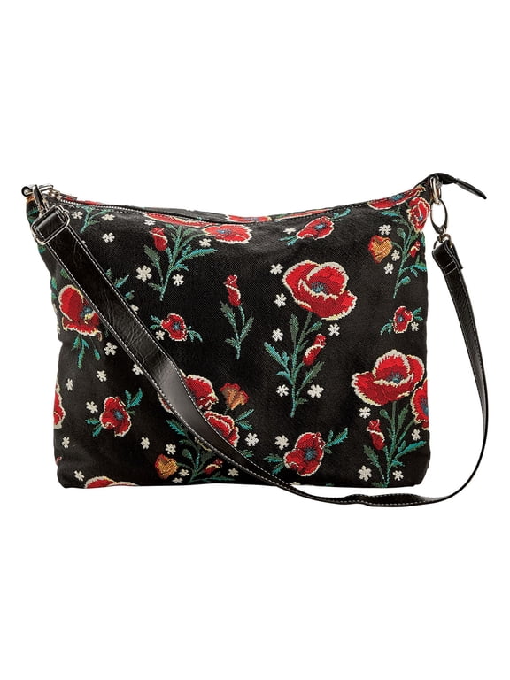 Frida Kahlo Poppy Black and Red Slouch Shoulder Bag