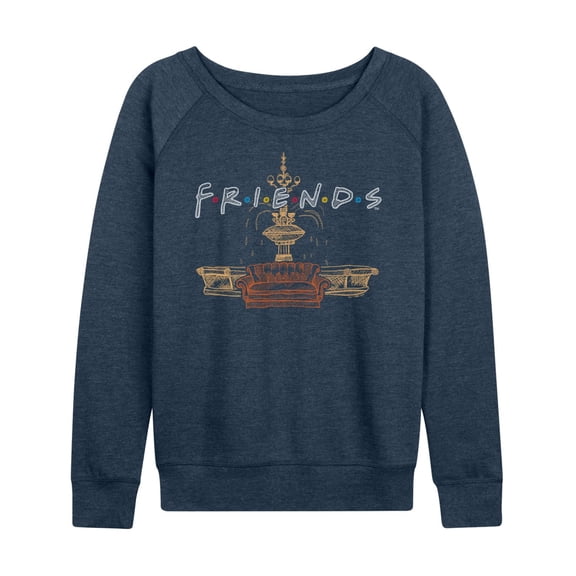 Women's Friends Couch Fountain Set Slouchy Graphic Sweatshirt Color: Heather Indigo Size: X LARGE