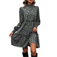 thumbnail image 1 of Women's Frill Printed Mock Neck Long Sleeve Mini Dress Tied Frill Sheer with Opaque Body Not Lined 100% Polyester, 1 of 14