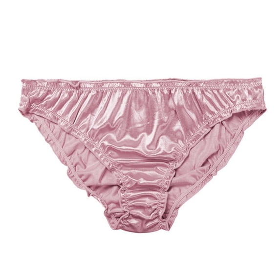 Women's Frill Trim Satin Underwear Briefs Panty,Pink,L