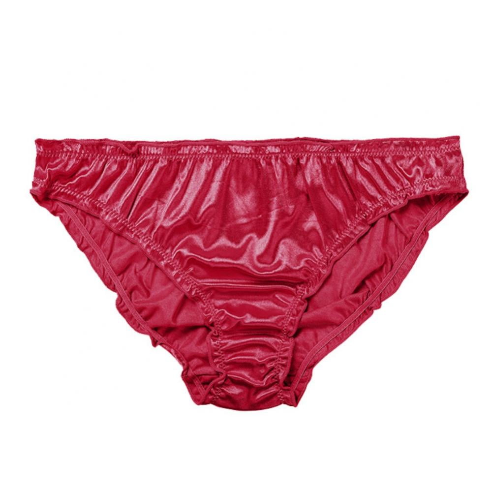 Women's Frill Trim Satin Underwear Briefs Panty,Black,XL 