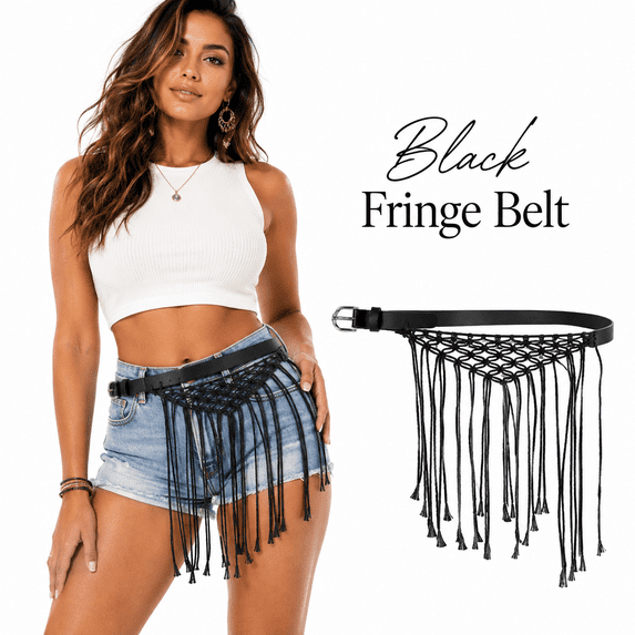 Women's Fringe Belt, PU Leather Macrame Waist Belt for Beach Outfits,Fashionable belt, new style belt, a must-have for ladies