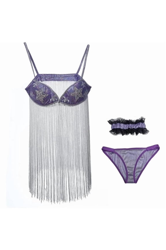 Women's Fringe Bikini Set Two Piece Bold Performance Stage Costume Festival Fashion Outfit