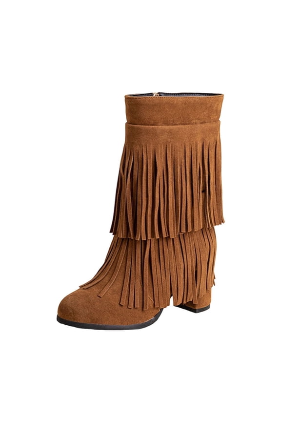 Women's Fringe Boots Ankle Boots Side Zipper Vintage Pointed Toe Chunky Block Heel Booties Fashion Party Cowboy Short Booties