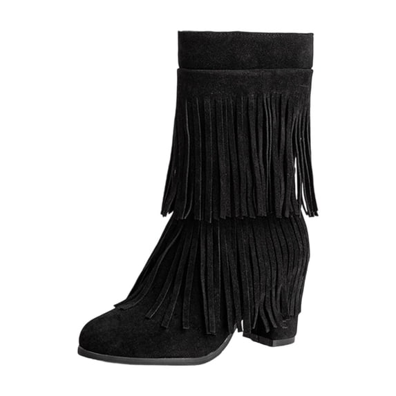 Women's Fringe Boots Ankle Boots Side Zipper Vintage Pointed Toe Chunky Block Heel Booties Fashion Party Cowboy Short Booties