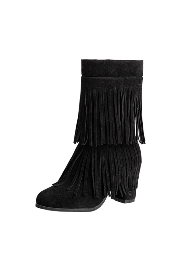 Women's Fringe Boots Ankle Boots Side Zipper Vintage Pointed Toe Chunky Block Heel Booties Fashion Party Cowboy Short Booties