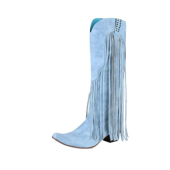 Women's Fringe Cowgirl Boots Dress Fringe Moccasin Boots Tassel Fringe Hidden Wedge Heel Cowboy Over the Knee Boots Retro Cowboy Tassel Boots Western Booties
