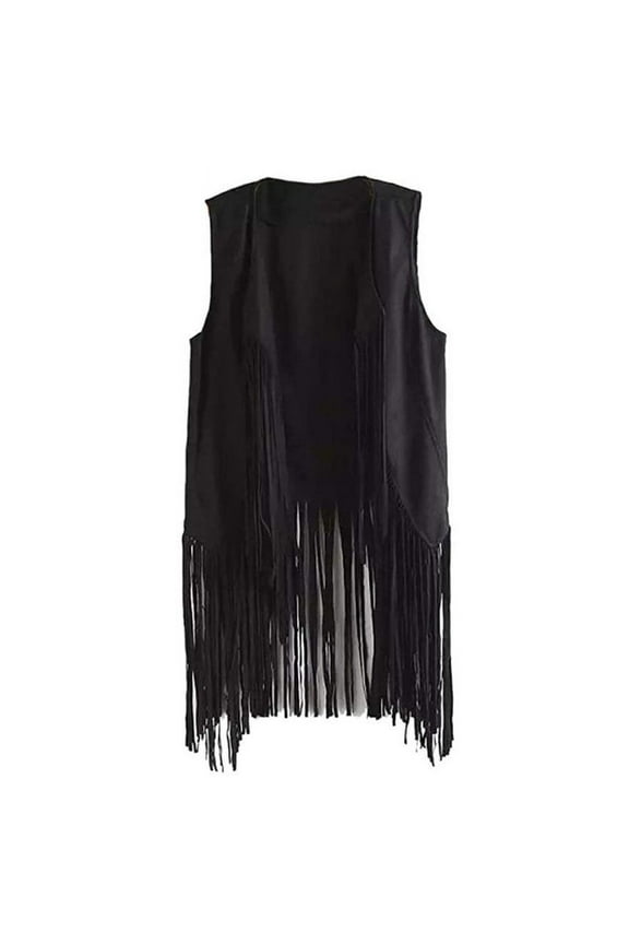 Women's Fringe Faux Suede Vest 70s Hippie Sleeveless Tassel Cardigan Jacket Vintage Winter Western Country Cowgirl Vest Cardigan Waistcoat Jacket