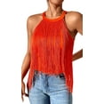 Women’s Fringe High Neck Tank Tops Sleeveless Halter Tassel Tops Solid
