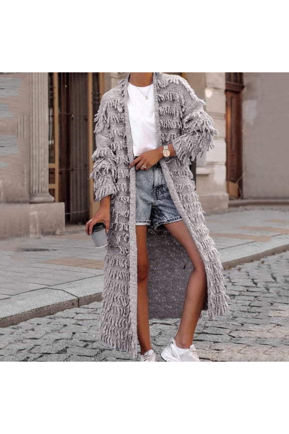 Women's Fringe Knitted Sweater Cardigans Winter Tassels Long Open Front Casual Coats Outwear plus Size Cardigans for Women 3x Long Sleeve Cardigan for Women plus Size Sweater plus Size Women Womens