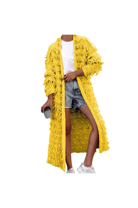 Women's Fringe Knitted Sweater Cardigans Winter Tassels Long Open Front Casual Coats Outwear
