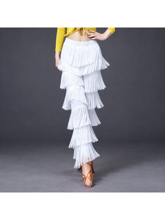 Women's Fringe Latin Dance Pants (White L)