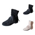 thumbnail image 1 of Women's Fringe Suede Boots, Fashion Mid Calf Tall Boots with Rear Zipper, Comfortable Fall and Winter Casual Footwear, 1 of 8