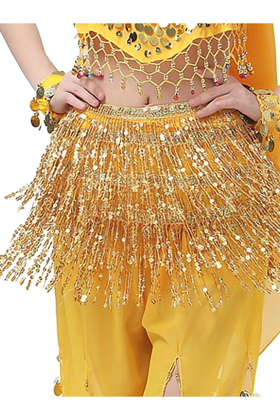 Women's Fringe Tassel Sequin Tie Up Wrap Skirt Hip Scarf Cover Up