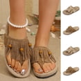 thumbnail image 1 of Women's Fringe Thong Flip Flops, Plus Size Comfortable Casual Flat Sandals for Summer, 1 of 10