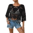 thumbnail image 1 of Women's Fringe Trim Sheer Beach Cover Up Boho Crochet 3/4 Sleeve Round Neck Cropped Top for Vacation,Black,2XL, 1 of 6