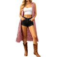 thumbnail image 1 of Women's Fringe Vest No Sleeve Western Casual Jacket Sleeveless Pink M, 1 of 5