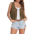 thumbnail image 1 of Women's Fringe Vest, Open Front Sleeveless Boho Jacket, 70s Hippie Western Style, Embroidered Lightweight Layer, 1 of 9