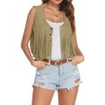 thumbnail image 1 of Women's Fringe Vest, Open Front Sleeveless Boho Jacket, 70s Hippie Western Style, Embroidered Lightweight Layer, 1 of 8