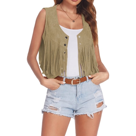 Women's Fringe Vest, Open Front Sleeveless Boho Jacket, 70s Hippie Western Style, Embroidered Lightweight Layer