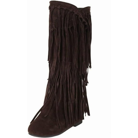 Women's Fringe Western Boots Ladies Fashion Hidden Heel Knee-high Boots Casual Round Toe Platform Tassel Boots