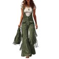 thumbnail image 1 of Women's Fringe Wide-Leg Overalls Jumpsuit with Adjustable Straps and Pockets, 1 of 5