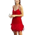 thumbnail image 1 of Women's Fringed Sequin Feather Stitching Dress Summer Slim V-Neck Off Shoulder Dresses Female Backless, 1 of 6