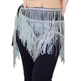 thumbnail image 1 of Women's Fringed Sequins Belly Dance Skirt, Sparkly Tie Side Tassel Hip Scarf Wrap for Rave Festival Disco Party, 1 of 5