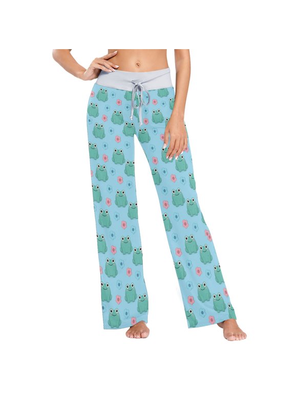 Women's Frog Cute Cartoon Comfy Stretch Wide Leg Pajama Pants, Drawstring Waist Casual Lounge Pants